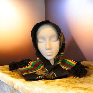 Vintage 90s African Fabric Black/Multi Patterned Scarf